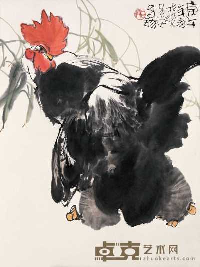 谭昌镕 庚午(1990年)作 雄鸡 立轴 66.5×48cm